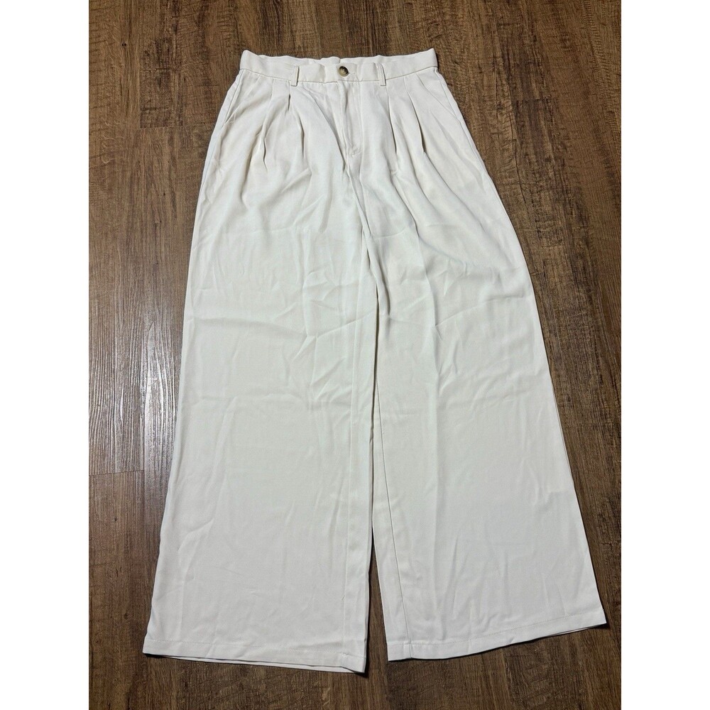 Unbranded Pleated Wide Leg Trouser Pants Women Size M Off White Ivory High Rise